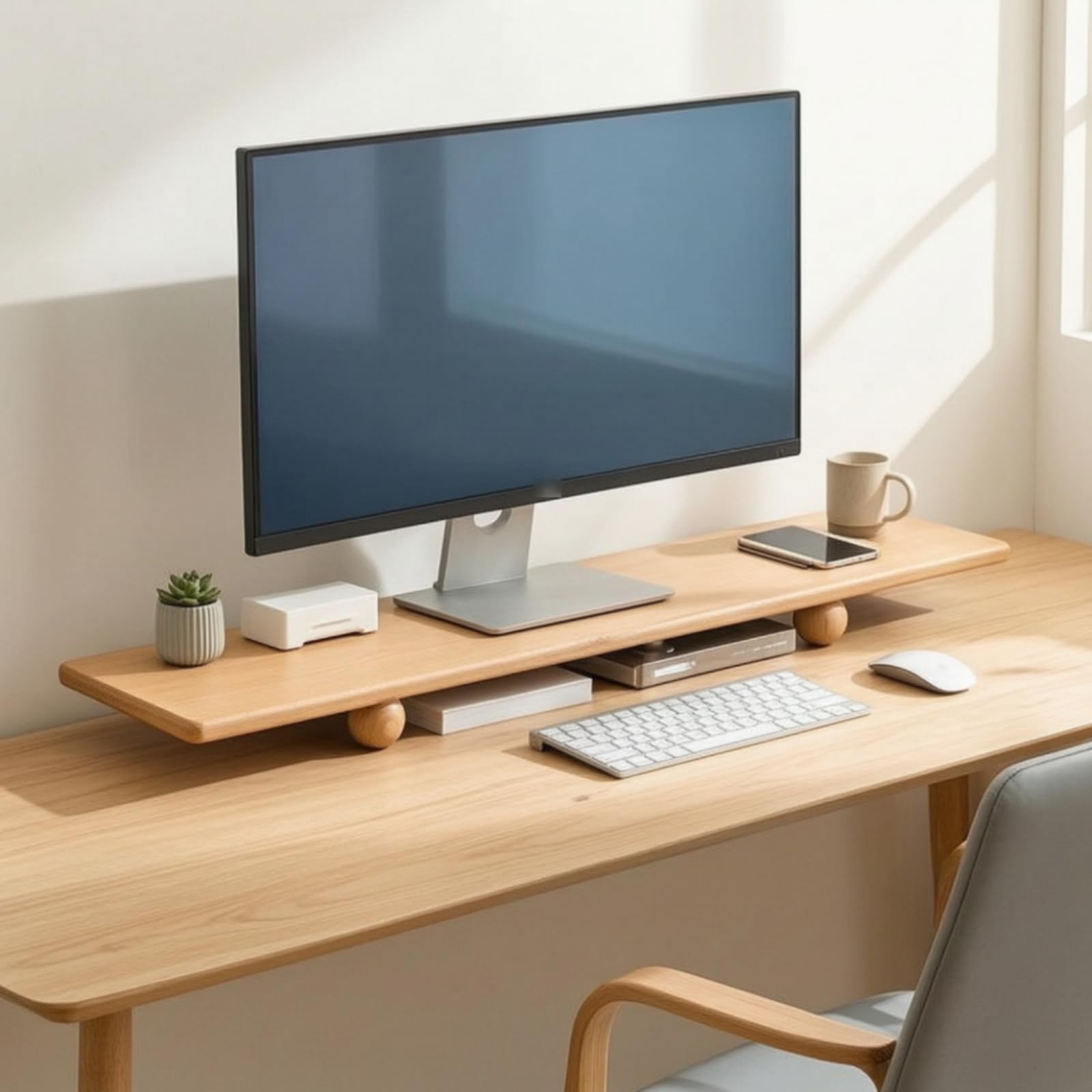 Baoblaze Supporto da Scrivania Rialzo Pc Piattaforma Schermo Mensola Laptop Legno Nera Solido Profilo Liscio Antiurto Solleva Alla Giusta Altezza Adatto per, Noce Nero, 120 20 5