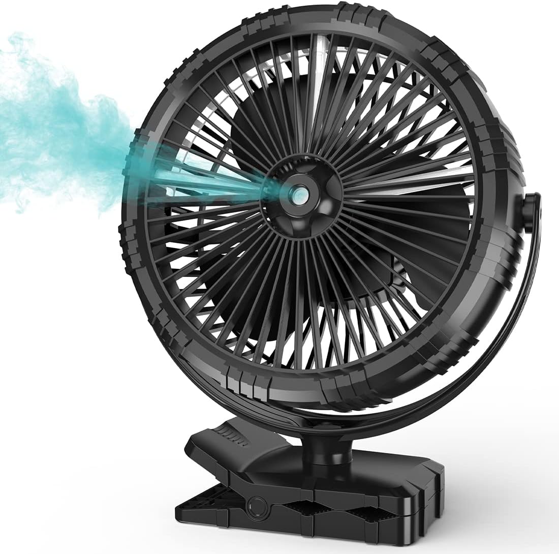 COMLIFE Portable Misting Fan, 10000mAh Rechargeable Battery Operated Fan, 8INCH Clip on Fan, 360° Rotatable Outdoor Fan, 3 Speeds with Timer for Home Office Camping Golf Cart RV Car Jobsite More…