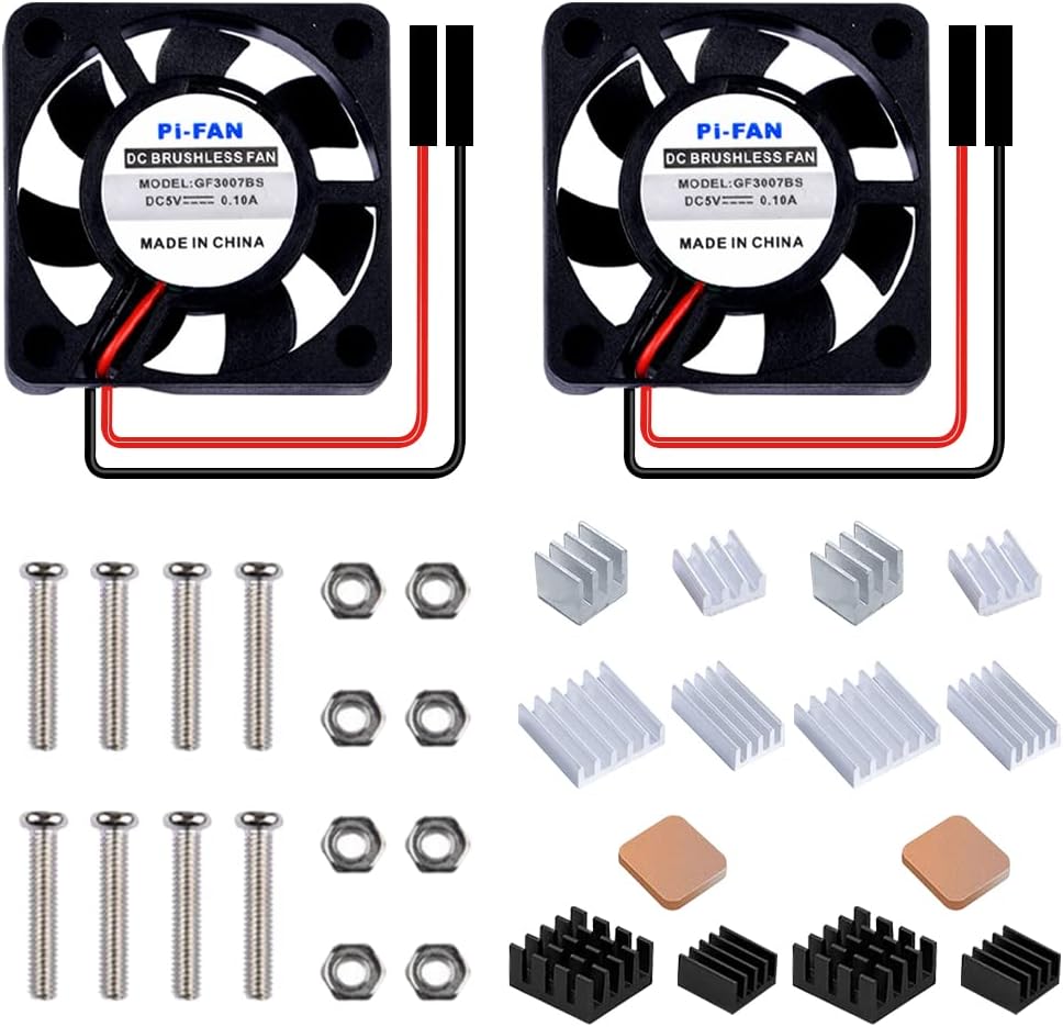 GeeekPi Fan for Raspberry Pi 4, 30x30x7mm DC Brushless CPU Cooling Fan 3.3V 5V with 7PCS Heatsink for Raspberry Pi 4 Model B,3B+,Pi 3 & Pi Zero/Zero W & Retroflag NESPI CASE Plus (2-Pack)