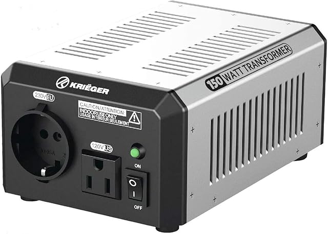 Krieger 150 Watts Voltage Transformer, 110/120V to 220/240 Volts Step Up Step Down Voltage Converter with AC Outlets - CE Approved
