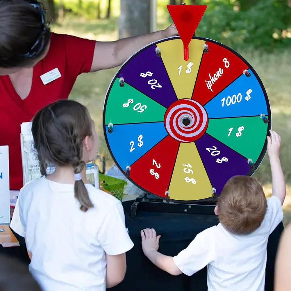 12-Zoll-Lotterie-Glücksspiel-Drehteller, drehendes Gewinnrad mit trocken abwischbarem Marker und Radiergummi, 10 Steckplätze, robustes, bearbeitbares Drehrad für Glücksdrehspiele, Karneval, Messen A