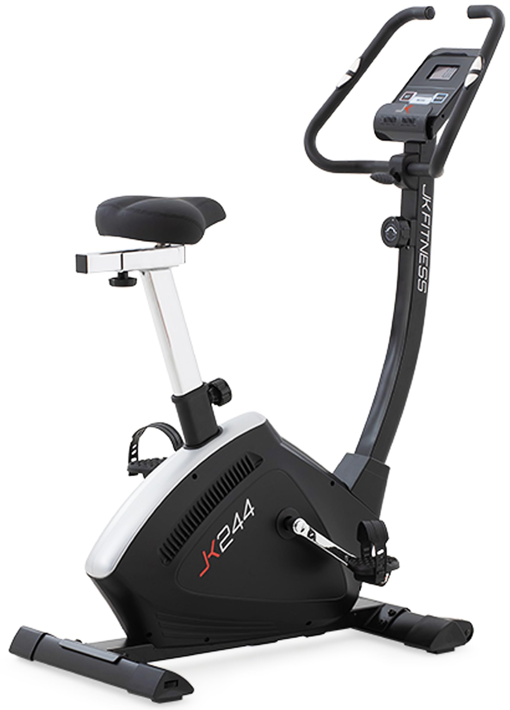 JK FITNESS Cyclette Magnetica JK 244 | Volano 9 kg | 8 Livelli di Resistenza | Bike Fitness con App Zwift e Kinomap | Sella Ergonomica Regolabile | Pedali Antiscivolo | Display LCD con Porta Telefono