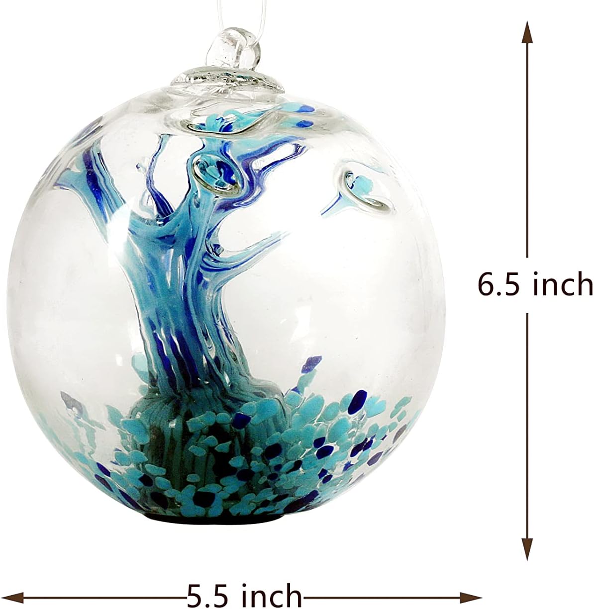 5.5-Inch Solar Powered Hanging Threaded Glass Gazing Ball Outdoor Garden Decoration (Blue & Aqua)