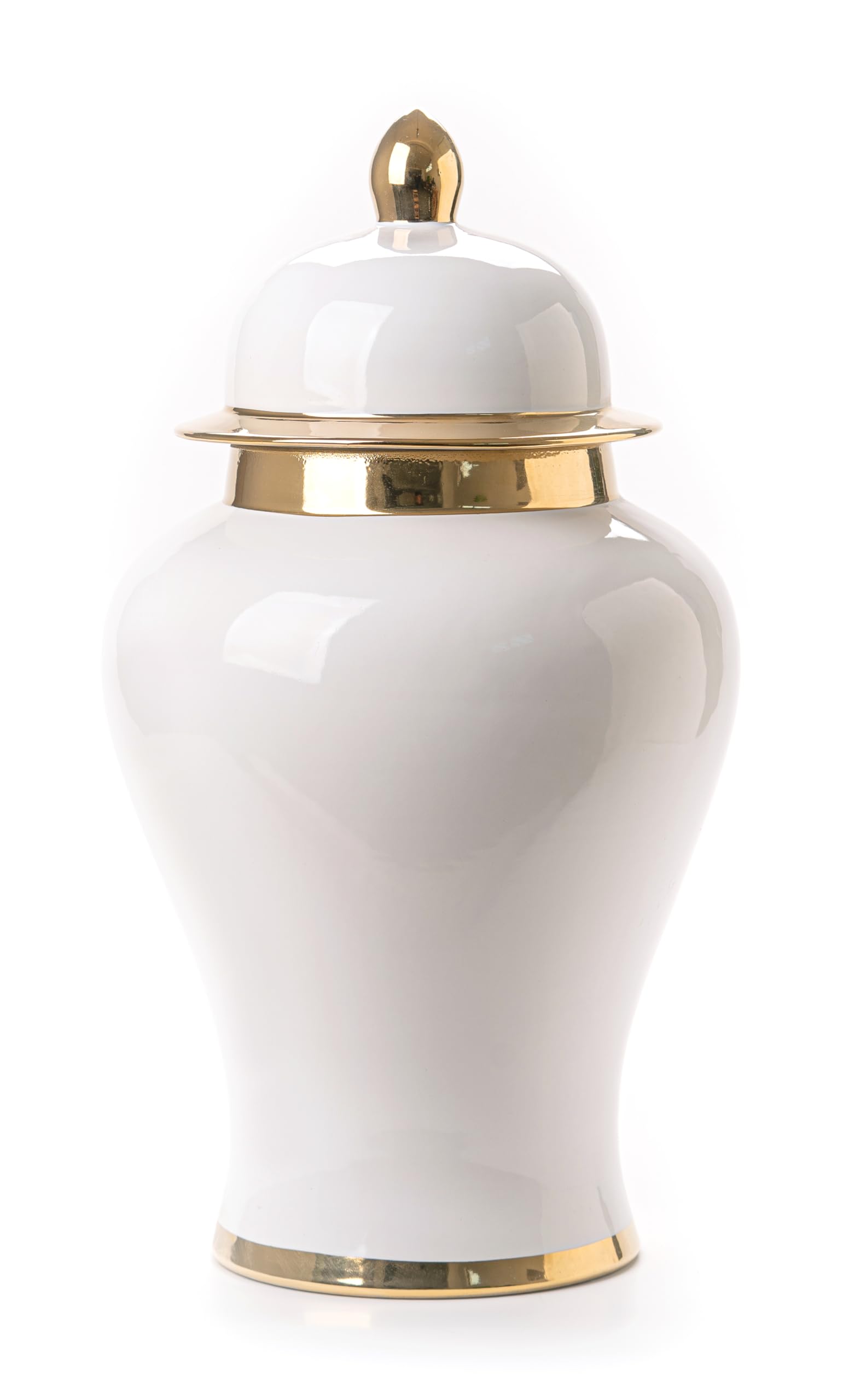 GaLouRo White Ginger Jar with Gold Trim, Ginger Jar Vase Decor for Centerpiece Table Decorations,Living Room Decor, Shelf Decor,18 inches