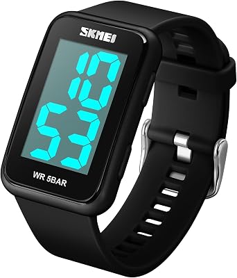 Square Men's Digital Watch Big Numbers Dial Large Face Waterproof LED Sports Watches with Alarm Date Stopwatch, Unisex Electronic Wrist Watches for Men Women