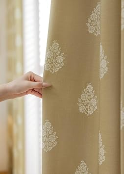 DrapePalette - Linen Blend Pinch Pleated Curtains 108 Inches Long for Living Room, Bedroom, Dining Room, Light Filtering Curtains 2 Panels Set, Modern Floral Printed Design, Brown Rose, 30 W x 108 L