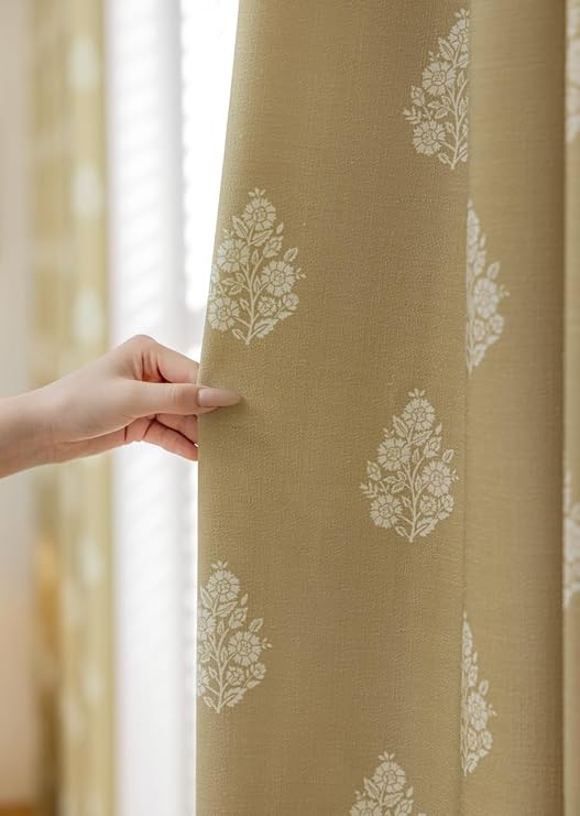 DrapePalette - Linen Blend Pinch Pleated Curtains 108 Inches Long for Living Room, Bedroom, Dining Room, Light Filtering Curtains 2 Panels Set, Modern Floral Printed Design, Brown Rose, 30 W x 108 L
