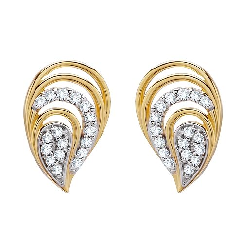 18KT (750) Yellow Gold and Diamond Stud Earrings For Women & Girls