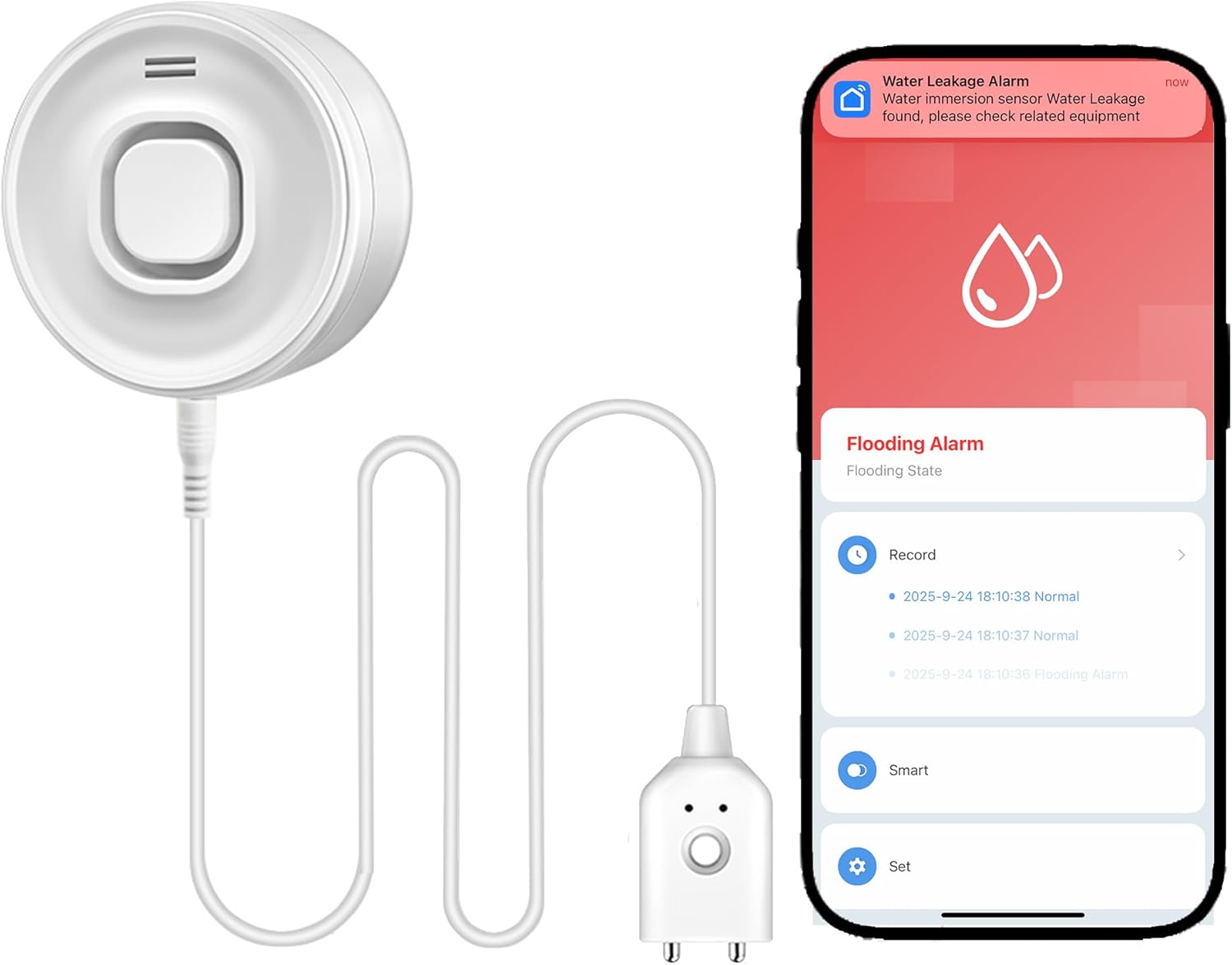 WiFi Water Leak Detectors for Home with Tuya APP Push and 100dB Sound Alarm, Suit for Warehouse, Basement, Kitchen, Laundry Room, Compatible with Alexa&Google Assistant (Support WiFi 2.4G)