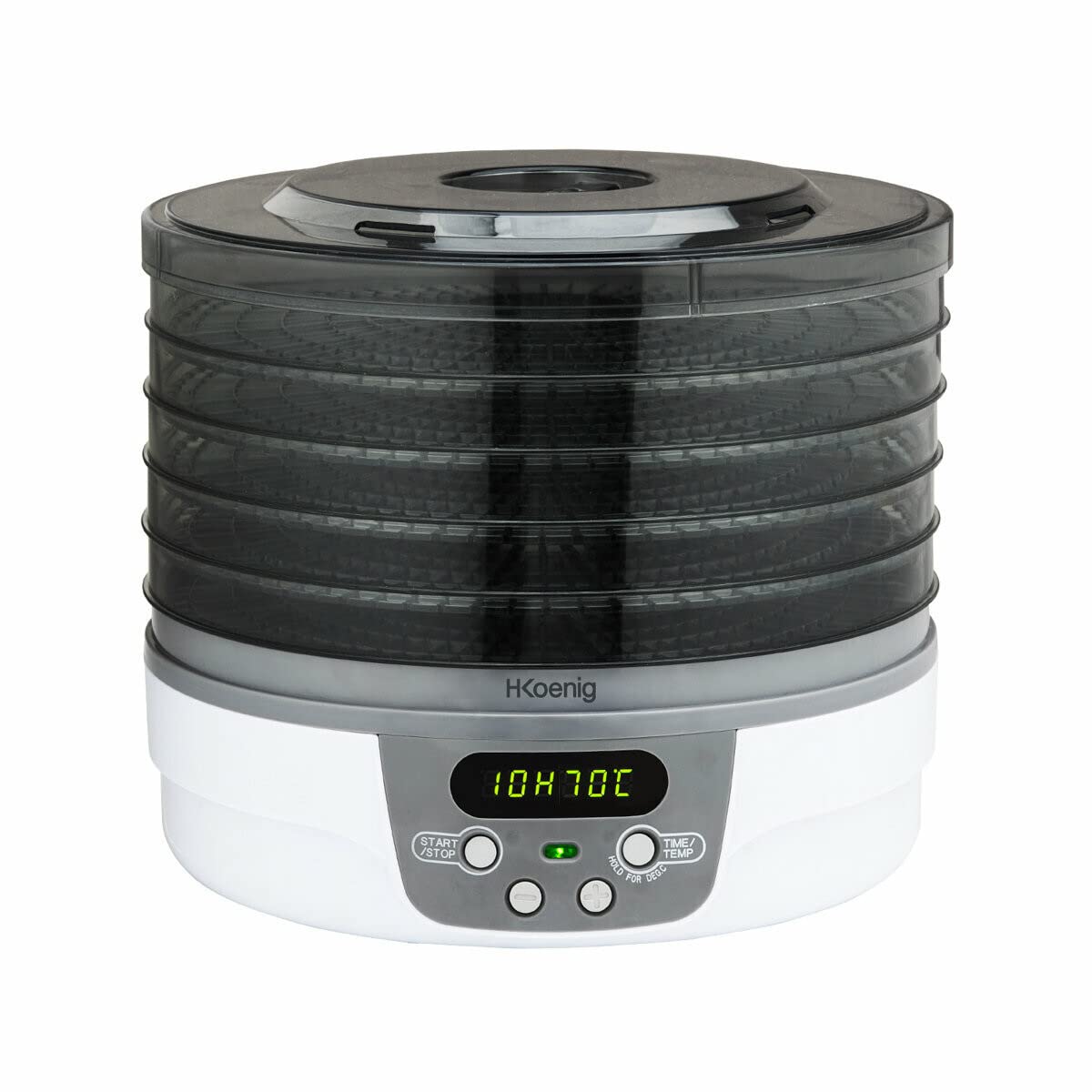 H.Koenig DSY700 Deshidratador Eléctrico de Alimentos, 5 Bandejas Transparentes Extraíbles, Temperatura Ajustable 40-70°C, Temporizador 24hr, Secado de Alimentos