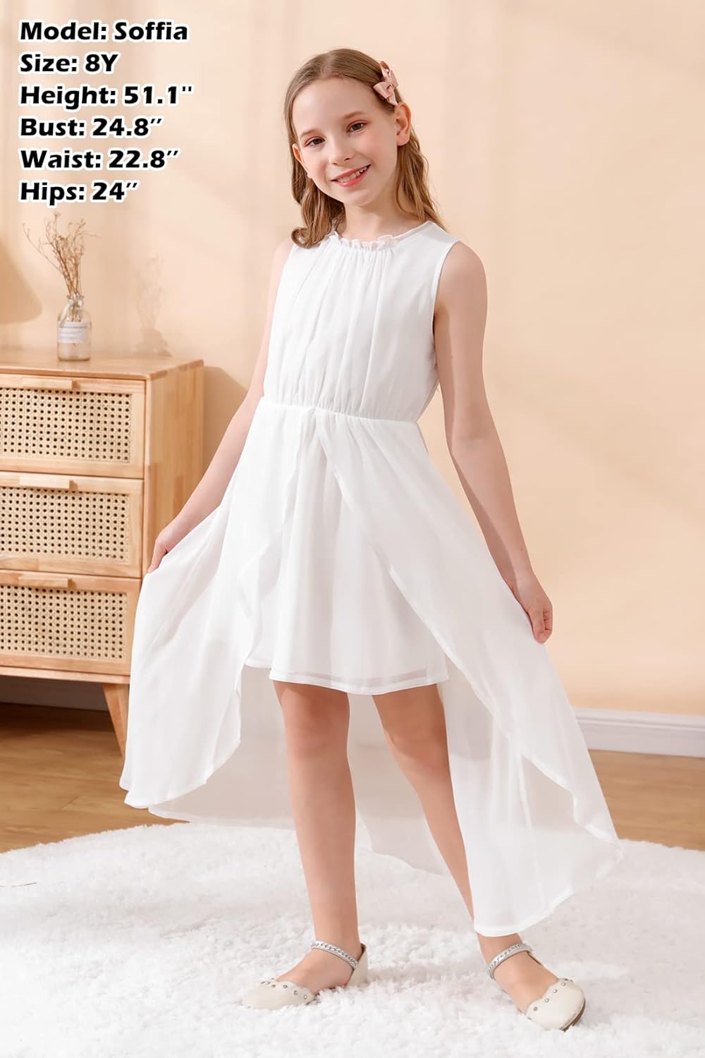 GORLYA Girls Sleeveless Ruffle Neck Hi-Lo Hem Overlay Formal Occasin Chiffon Long Party Dress 4-14T - Image 5