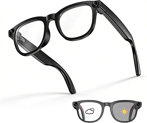 Lentes inteligentes AI con cámara, gafas de cámara Bluetooth para hombres y mujeres, grabación de video HD 1080P, foto de 32 MP, marco estrecho