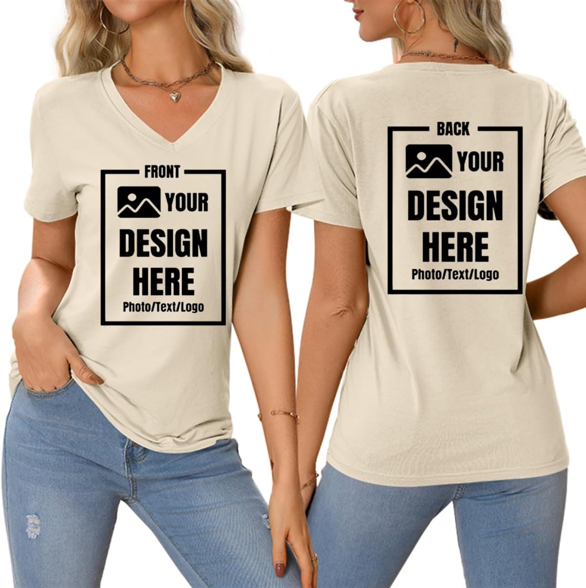 Custom T Shirts Women Customized Design Your Own V Neck Tshirts Personalized Text/Image/Logo/Photo Printed T-Shirts - Image 2