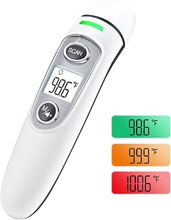 Forehead Thermometer for Adults, Digital Infrared Thermometer for Baby and Kids, Touchless Thermometer for Fever with LCD Screen, Fever Alarm, Memory Recall (White)