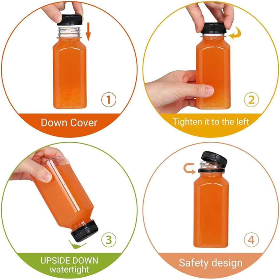 20PCS 60-1000ML Empty Clear Plastic Reusable Juice Drinking Bottles With Screw Caps Travel Containers Funnel Bulk Reusable Water Portable Smoothies Milk Containers (plastic black cap,1000ml)