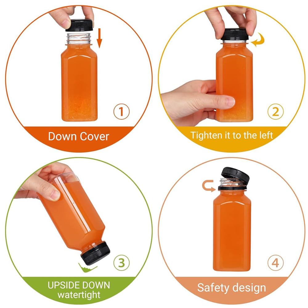 50 bottiglie vuote in plastica trasparente, riutilizzabili, per succhi di frutta, con tappo a vite, contenitori da viaggio con imbuto, riutilizzabili, per acqua, frullati e latte (1000 ml, tappo nero