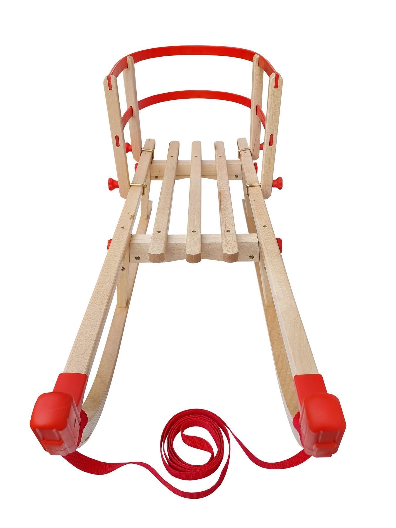 Klappschlitten Holz Hochwertiger Hörnerschlitten aus Buche, Platzsparend Faltbar, Belastbar bis 90 kg, Holzschlitten für Kinder & Erwachsene, inkl. Ziehleine