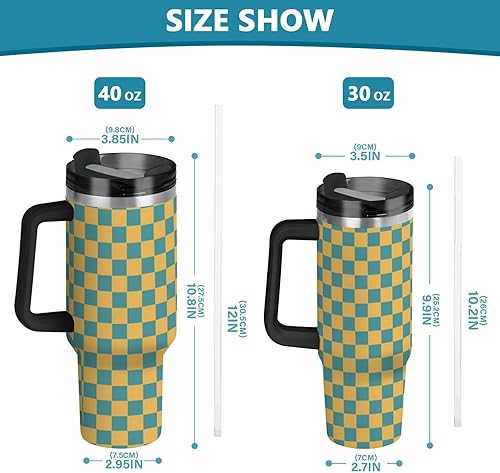 Miniatura 3 de Botella de agua reutilizable al vacío de tablero de ajedrez azul y amarillo, portátil, con pajilla, resistente a fugas, abatible, decorativa