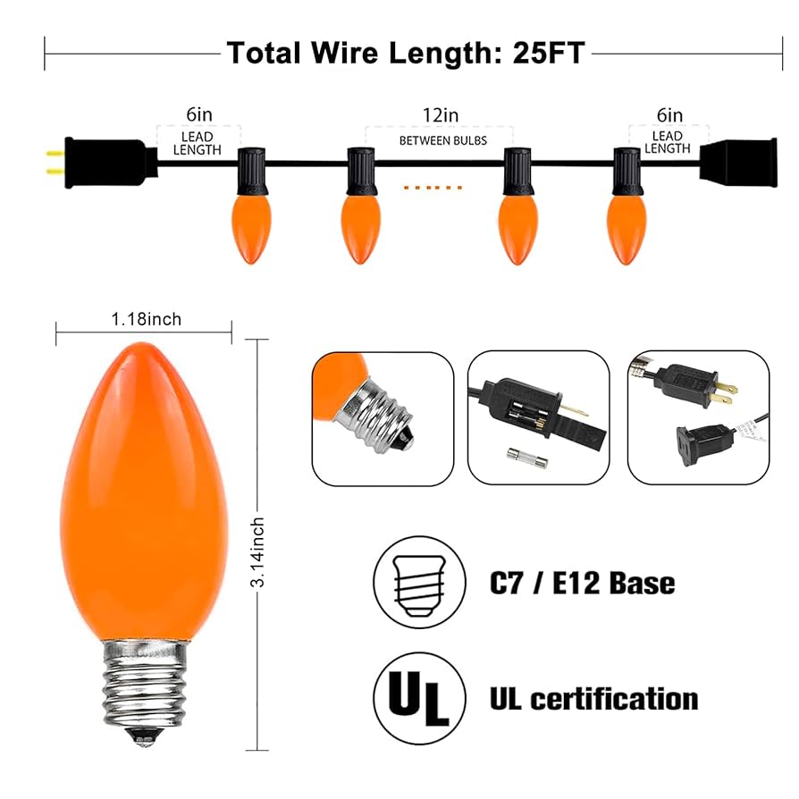 NICENESS SPOOKY（Limited）LIME x ORANGE Halloween Lights - C7 Green / Purple Commercial LED
