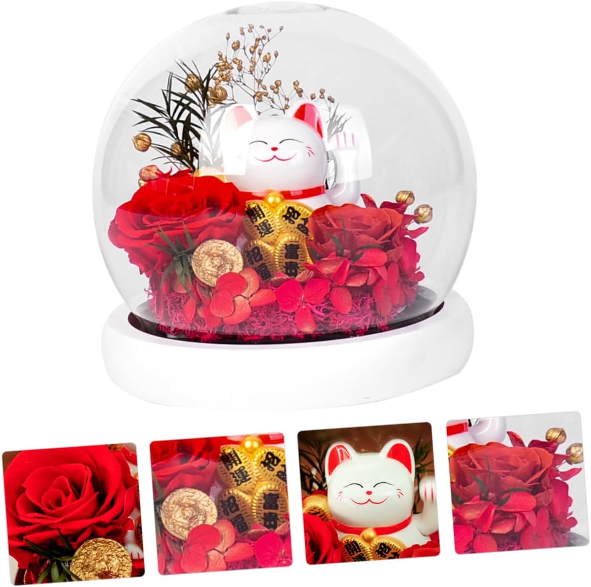 Cabilock 1pc Immortal Glass Dome Preserved Rose and Cat Figurine Creative Christmas Box Romantic Home Adornment for Valentine Day and Anniversaries