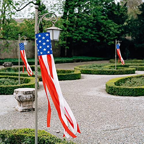 FFNIU 40 Inch American US Flag Windsock, 3Pcs Stars & Stripes USA Patriotic Outdoors Decorations- Embroidered Stars and Fade Resistant