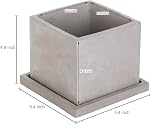 MyGift 5-Inch Pot de ciment gris clair carré avec drainage, Planteurs à petites fleurs avec bacs à soucoupes amovibles, Ensemble de 2
