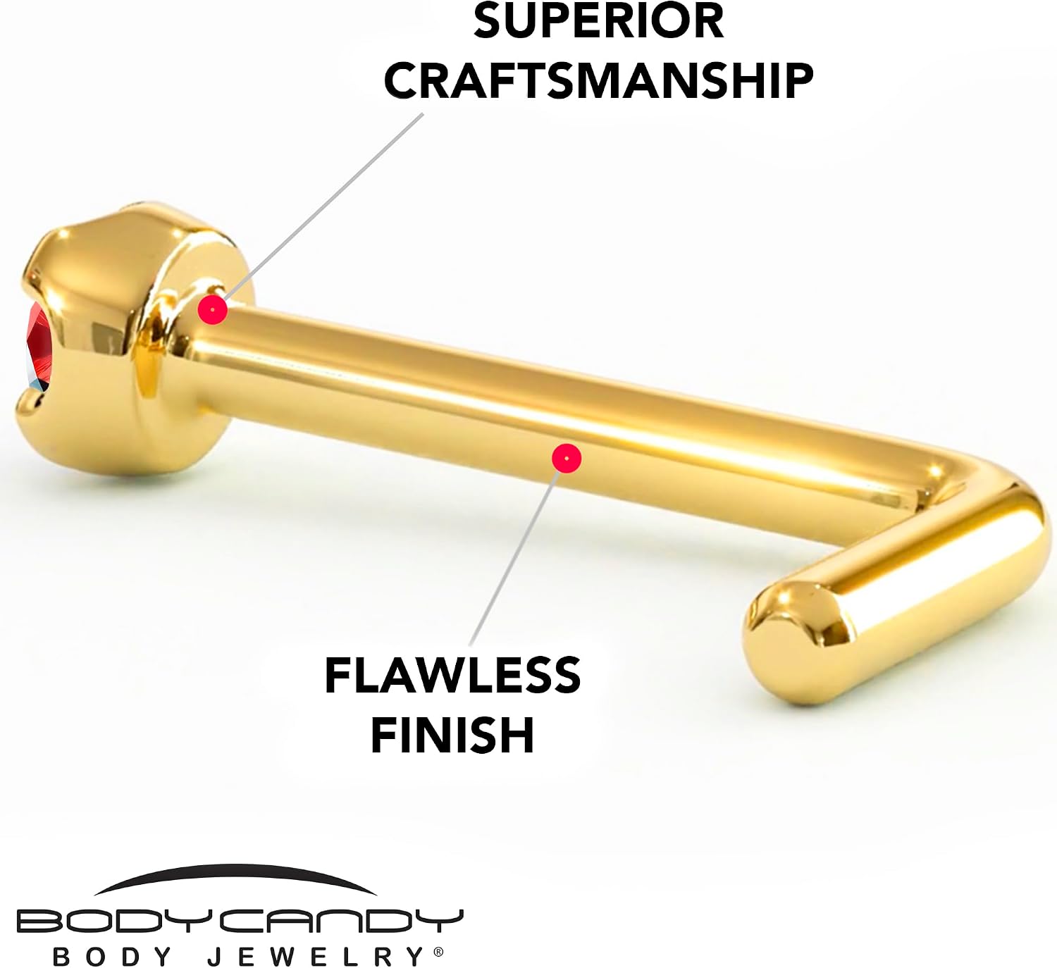 Body Candy 14k Yellow Gold Red Diamond Nose Ring – 20 Gauge 18 Gauge Nose Stud with 1.5mm (0.015 cttw) Genuine Red Diamond – 6mm Post – Handmade Hypoallergenic Piercing Jewelry