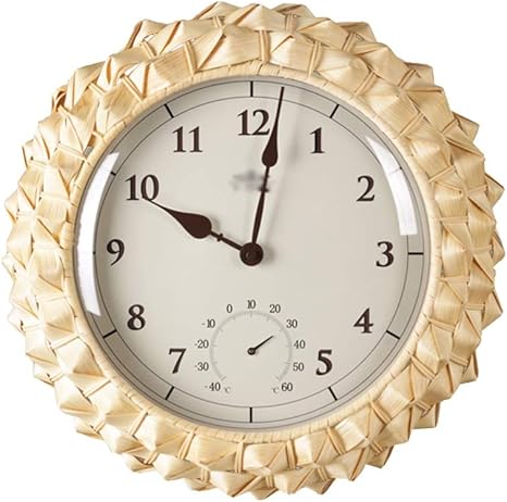 Amazon Xzgang クリエイティブウォールクロック ラタンボーダーメタルポインタ壁時計会議室壁掛け時計 時計面と温度計 人生の場所を判断する Color C Size 36 5 36 5cm 置き時計 掛け時計 オンライン通販