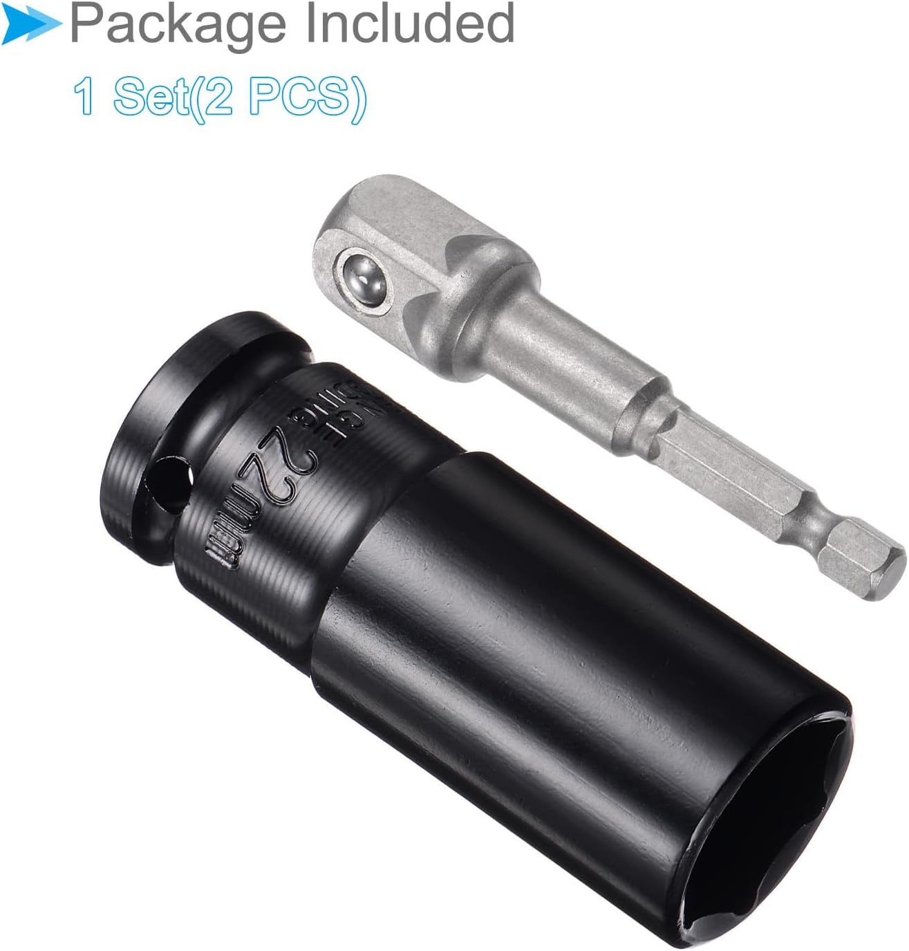 22mm Deep Socket Set, 3" Length, 1/2" Drive, 6-Point Hex Socket, Chrome Vanadium Steel, For Electric Drill/Screwdriver