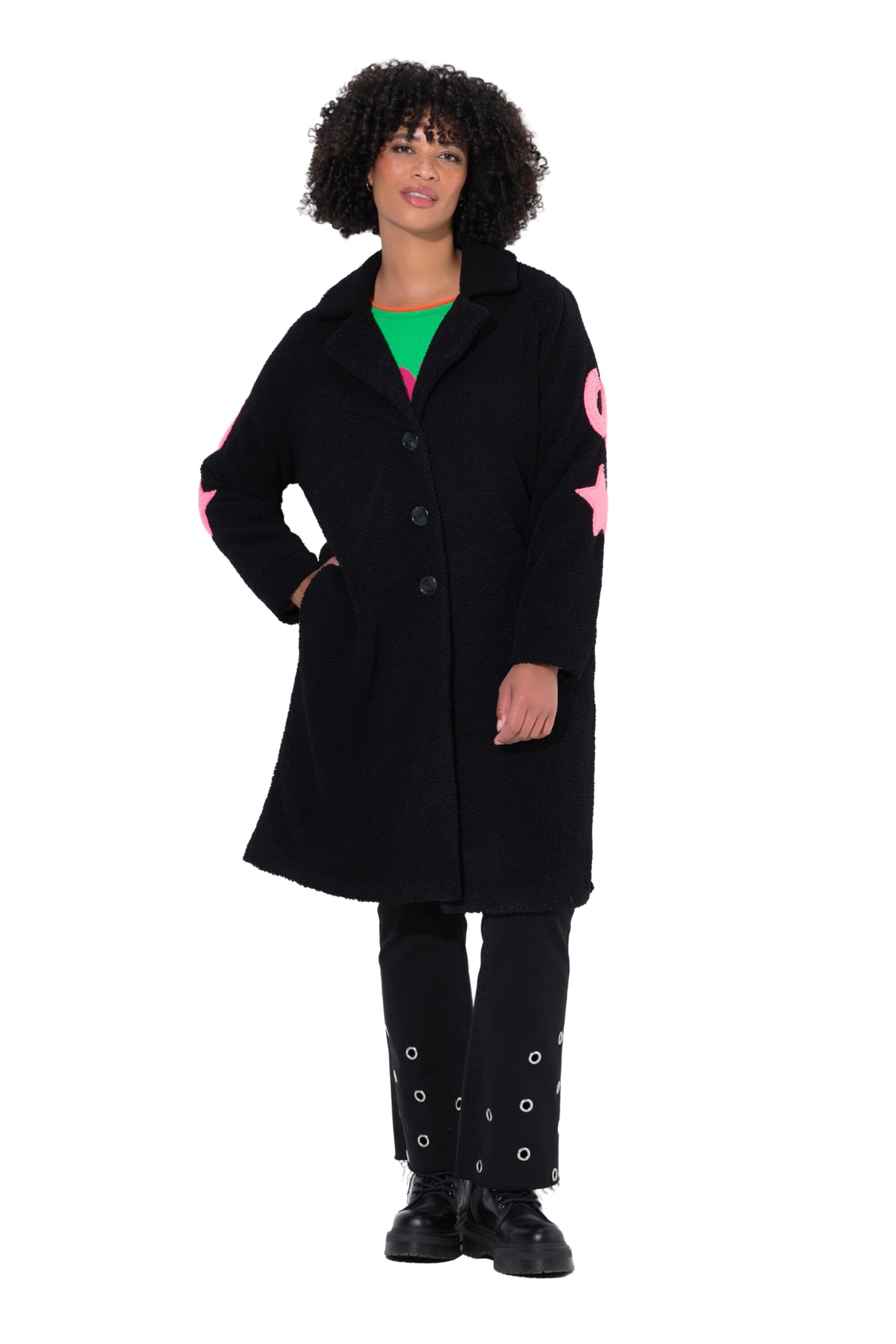 Angel of Style Damen große Größen Übergrößen Plus Size Teddy-Mantel, leichte A-Linie, Rücken-Schriftzug 842863