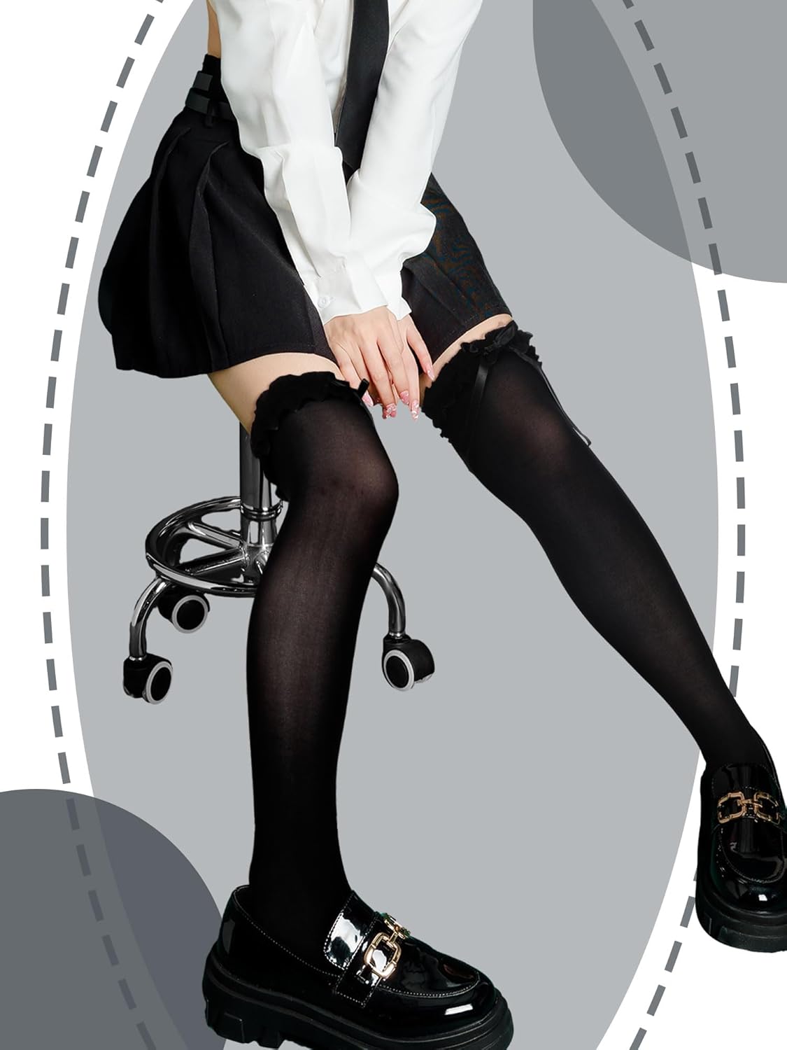 4 Pairs Women Lace Thigh High Stockings with Bow Fishnet Knee High Socks for Spring Summer - Image 2