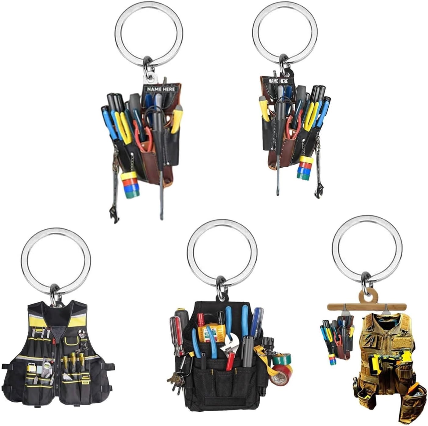 Vogast 5pcs Creative Acrylic Keychain Unique Electrician Tool Keyring Tool Bag Hanging Pendant Decoration for Women Men Charm