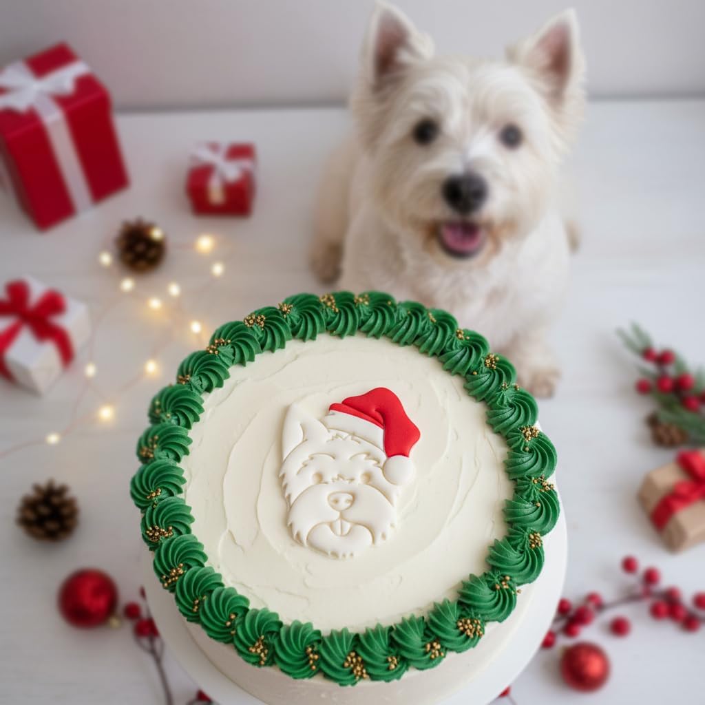 BAKERLOGY West Highland White Terrier with Christmas Hat Cookie Cutter – Cute Westie Dog Biscuit Cutter for Festive Baking, Holiday Cookies, and Pet Lover Treats