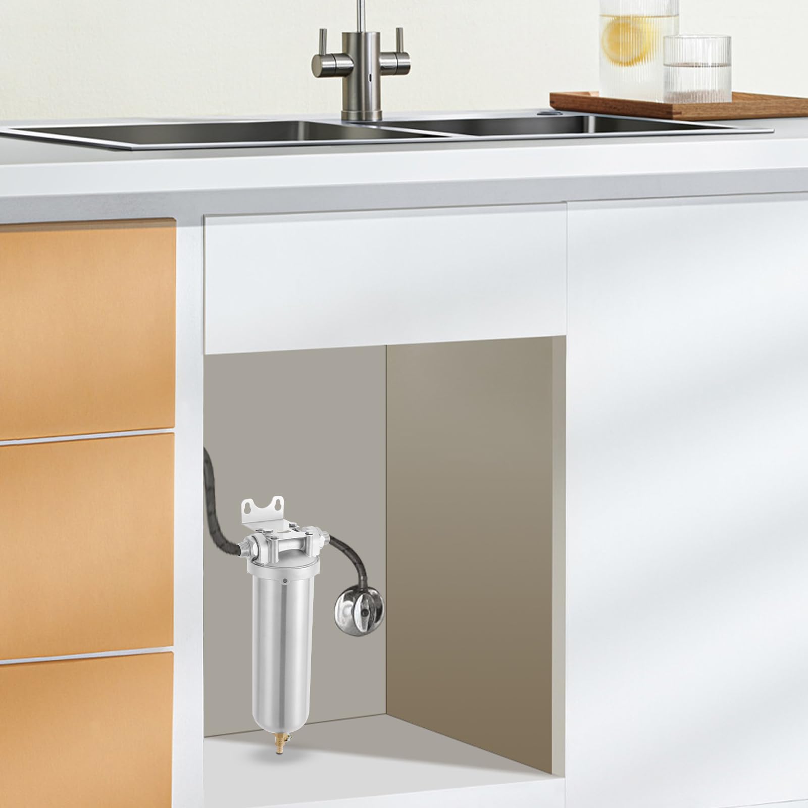 Edelstahl Wasserfilter, Wasserfiltergehäuse Wasserfilter Große Patrone Trinkwasser Filtersystem, Einkopf Edelstahl Wasserhahn Wasserfilter