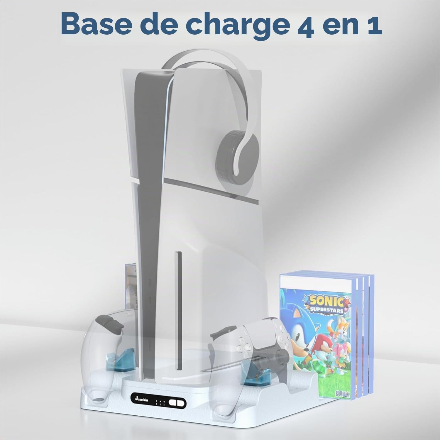 Station de charge pour PS5 avec ventilateur de refroidissement et support de carte de jeu, ventilateur à 3 compartiments, pour consoles PS5/Slim/Pro, double manette, station de charge rapide