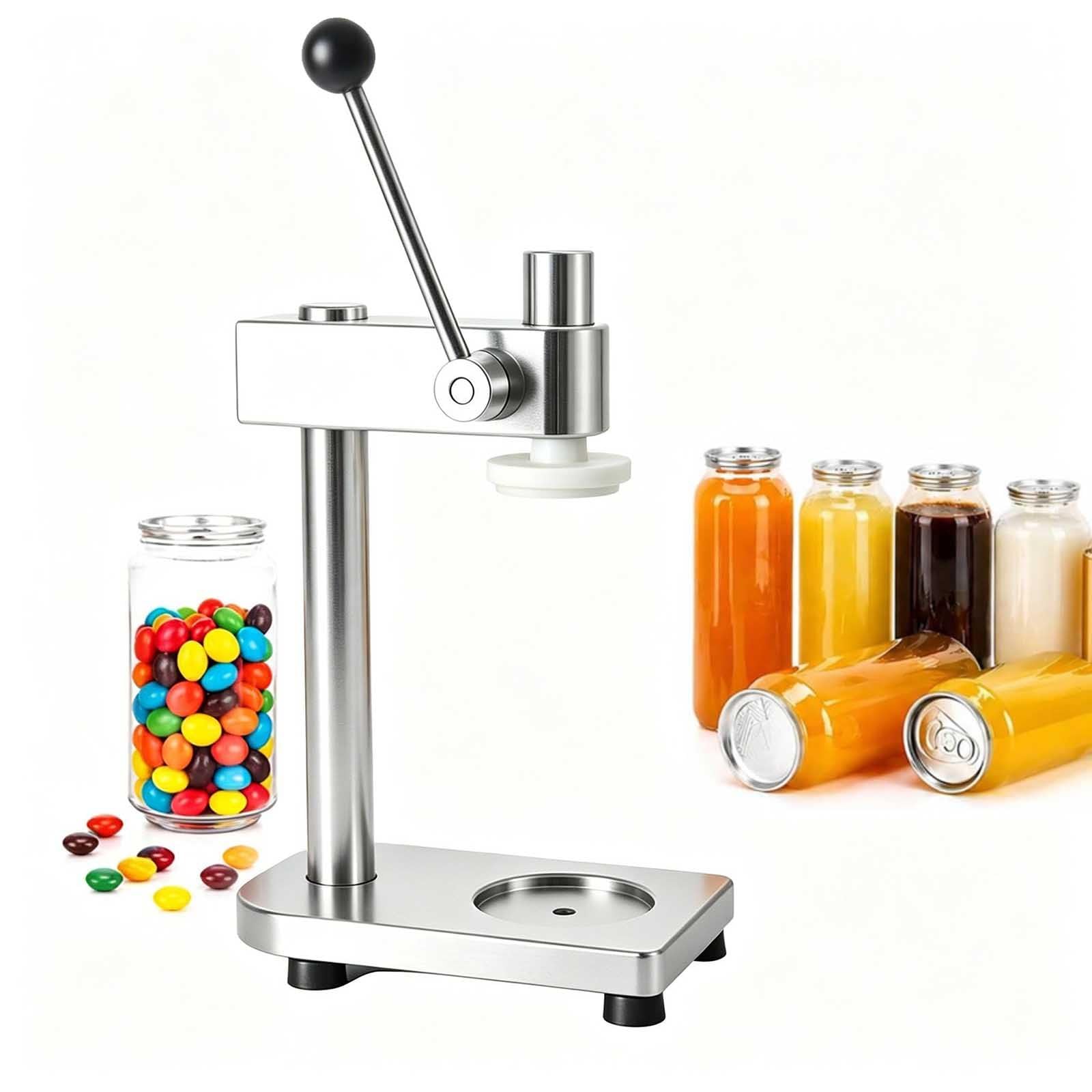 aromaoveite Manual Can Sealer Machine With 100 Pet Bottles, Adjustable Can Sealing Machine, Aluminum Alloy Manual Soda Can Sealer For Sealing Cans,Beer,Soda,Juice,Home Kitchen Silver