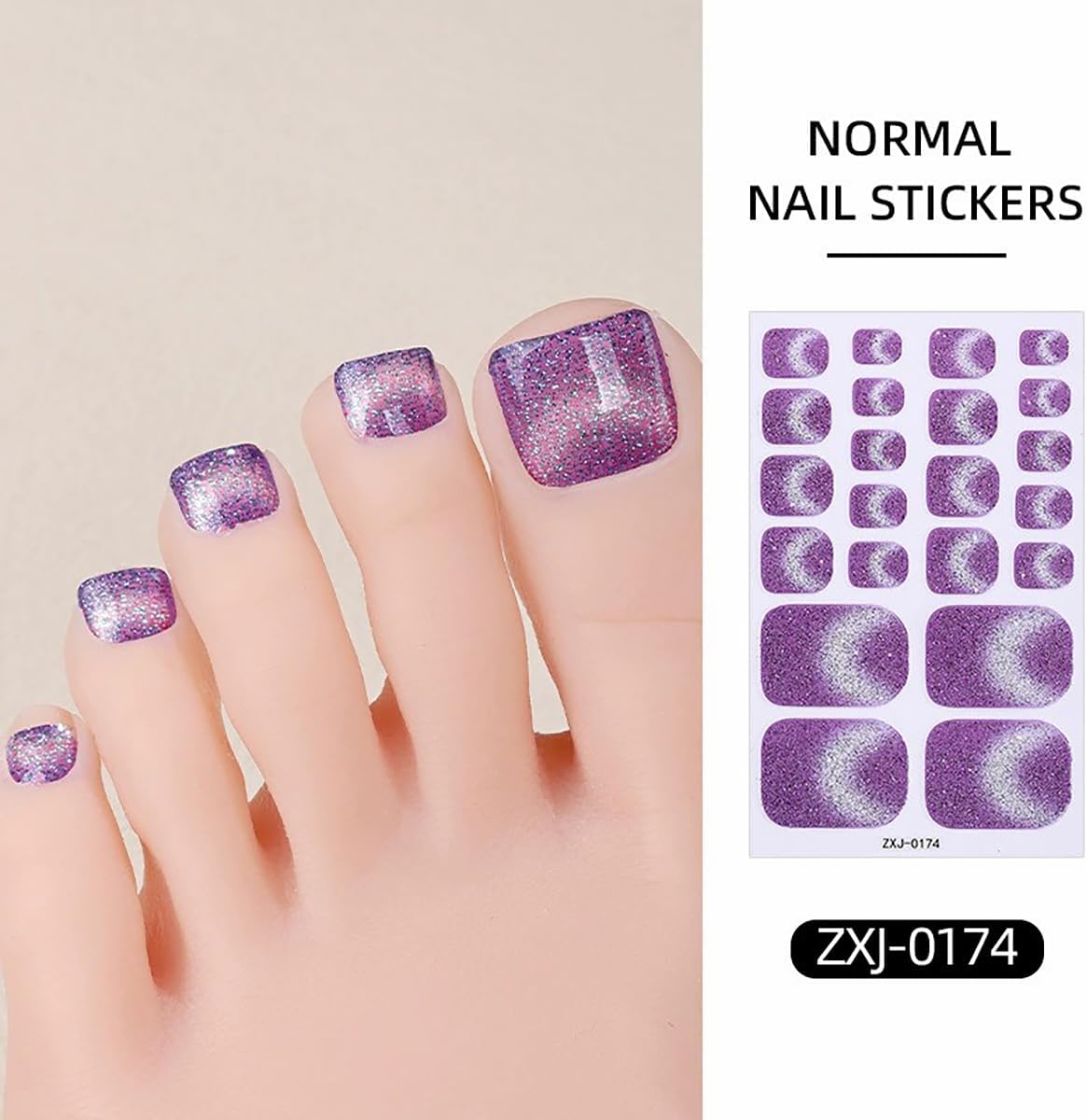 6PCS Full Toe Nail Wraps Summer Colorful Gradient Polish Toenail Stickers Glitter Toenails Strips Gel Nail Stickers Purple Blue French Design Self-Adhesive Nail Decals for Women Nail Art Decoration