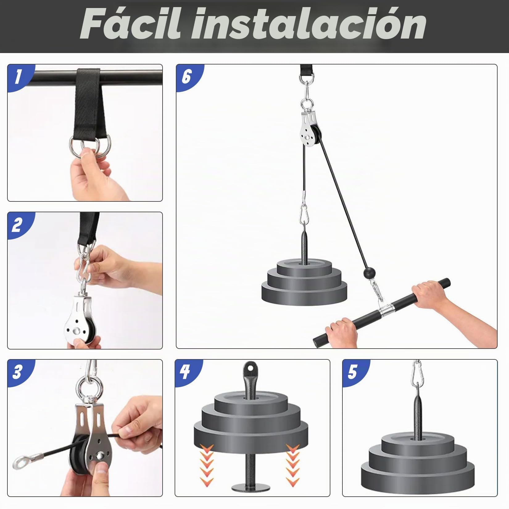 Poleas Gimnasio para Casa, Polea Gimnasio con Cuerda para Tríceps y Barra Recta para Dispositivo de Entrenamiento de Brazos y Espalda