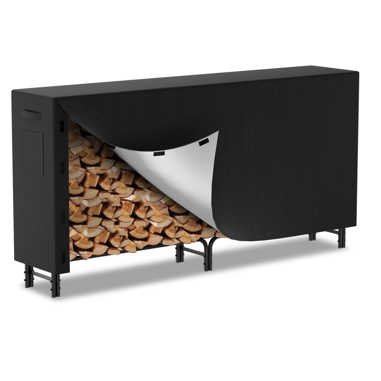 Daromigo Kaminholzregal Metall 244x34.5x124cm Brennholzregal mit Schutzhülle Stahlrahmen Pulverbeschichtet Kaminholzunterstand 300kg Wasserdicht Holzlager für Terrasse Garten