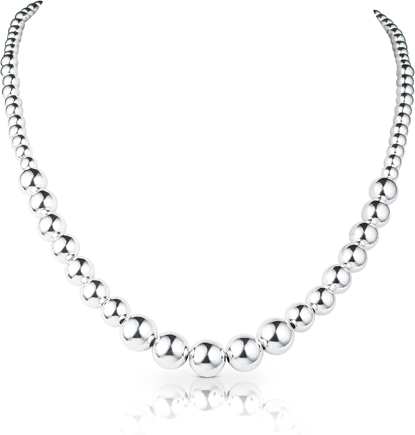 Diamond Treats Ladies Silver Necklaces for Women, 925 Sterling Silver Italian Design Ball Statement Necklace, Silver Pearl Necklaces with Silver Beads