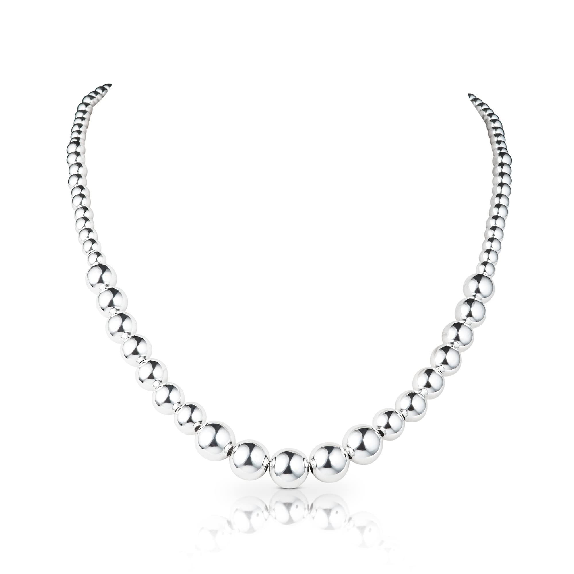 Diamond Treats Collares de Plata de Ley 925 para Mujer, Collar de Bolas de Diseño Italiano, Collares de Perlas con Cuentas de Plata, Collar Llamativo de Bola para Mujer