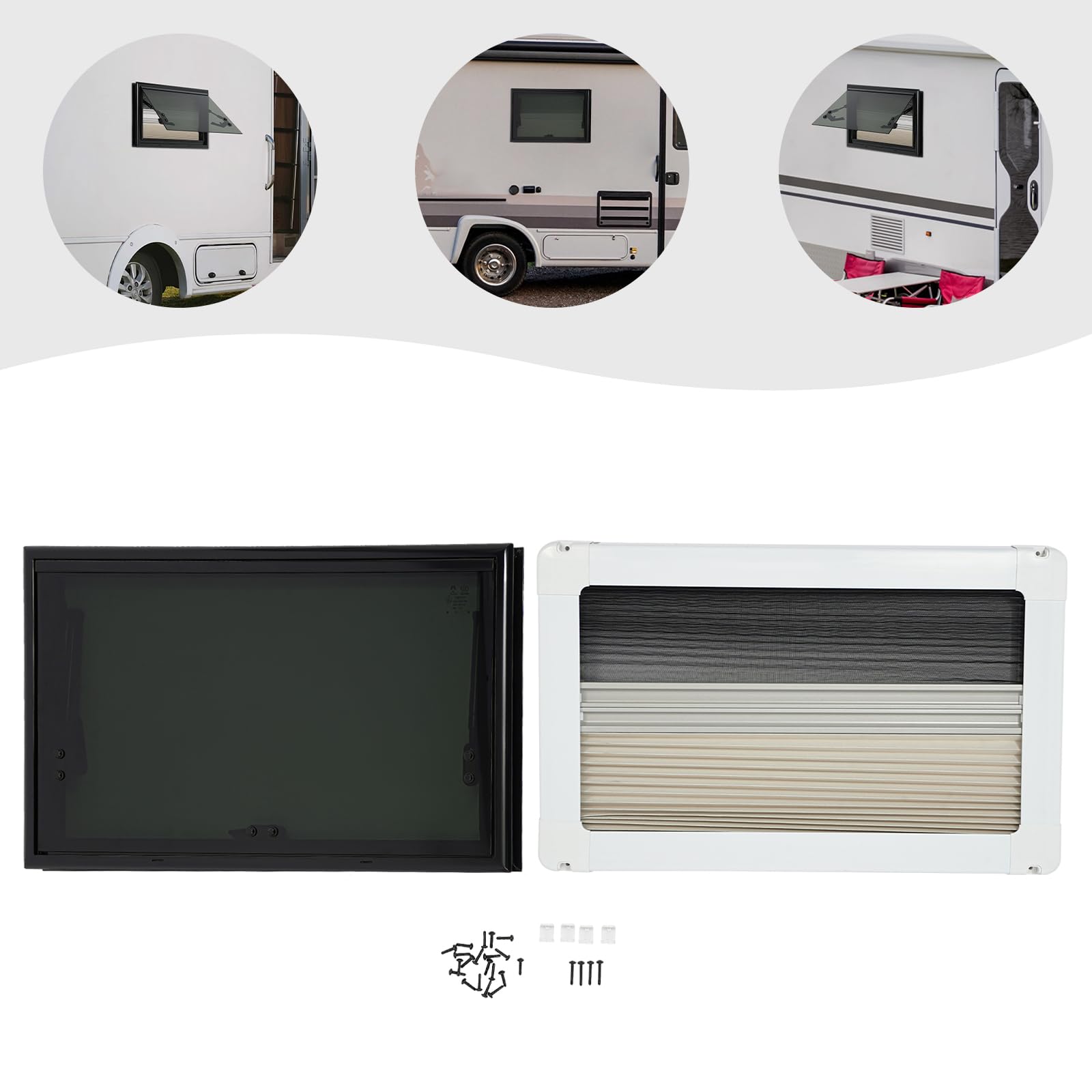 Ausstellfenster, 700x450MM Wohnmobilfenster Wohnwagenfenster Seitenfenster Camperfenster Caravanfenster Vanfenster Reisemobilfenster mit integriertem Rollo Fliegengitter für Wohnmobil Wohnwagen Van