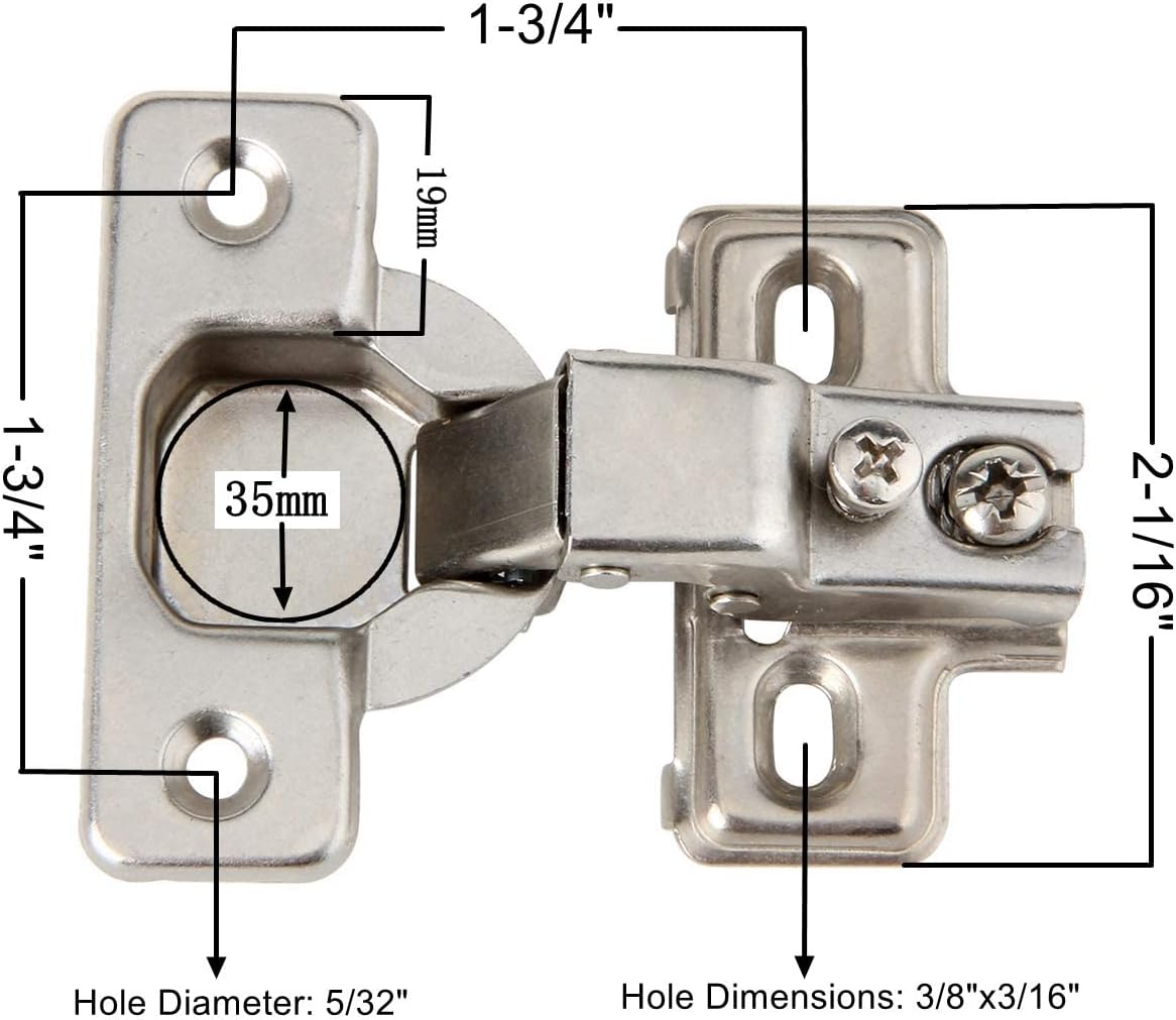 Silverline Face Frame Concealed Euro 105Deg Regular Closing Compact Cabinet Hinges, 6 Pack