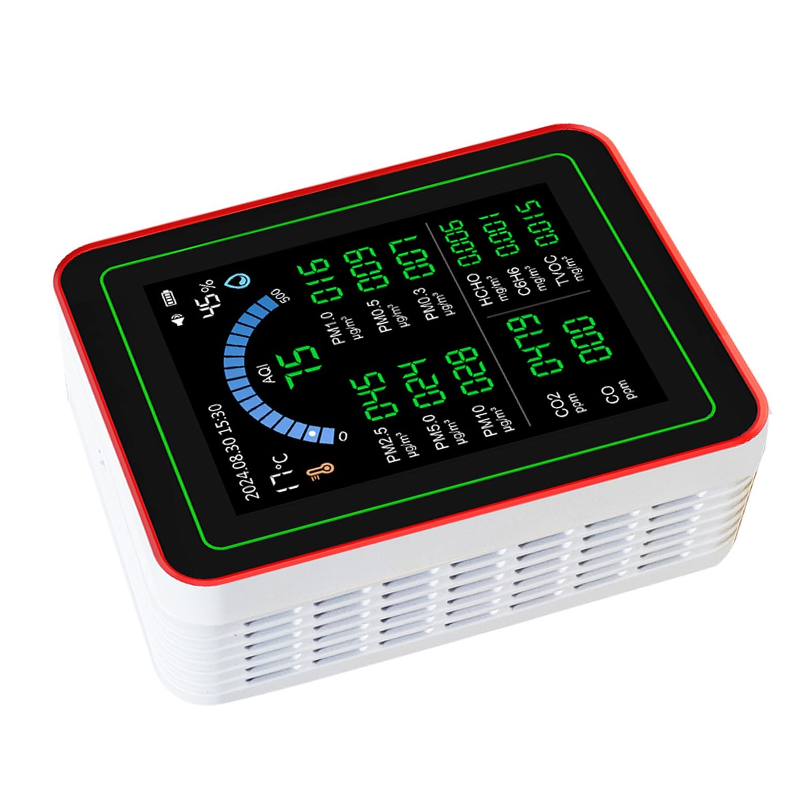 Misuratore della qualità Dell'aria Interna Rilevatore di Anidride Carbonica Alimentato a Batteria 18 in 1 per Casa e Ufficio 90 X 70 X 35 Mm
