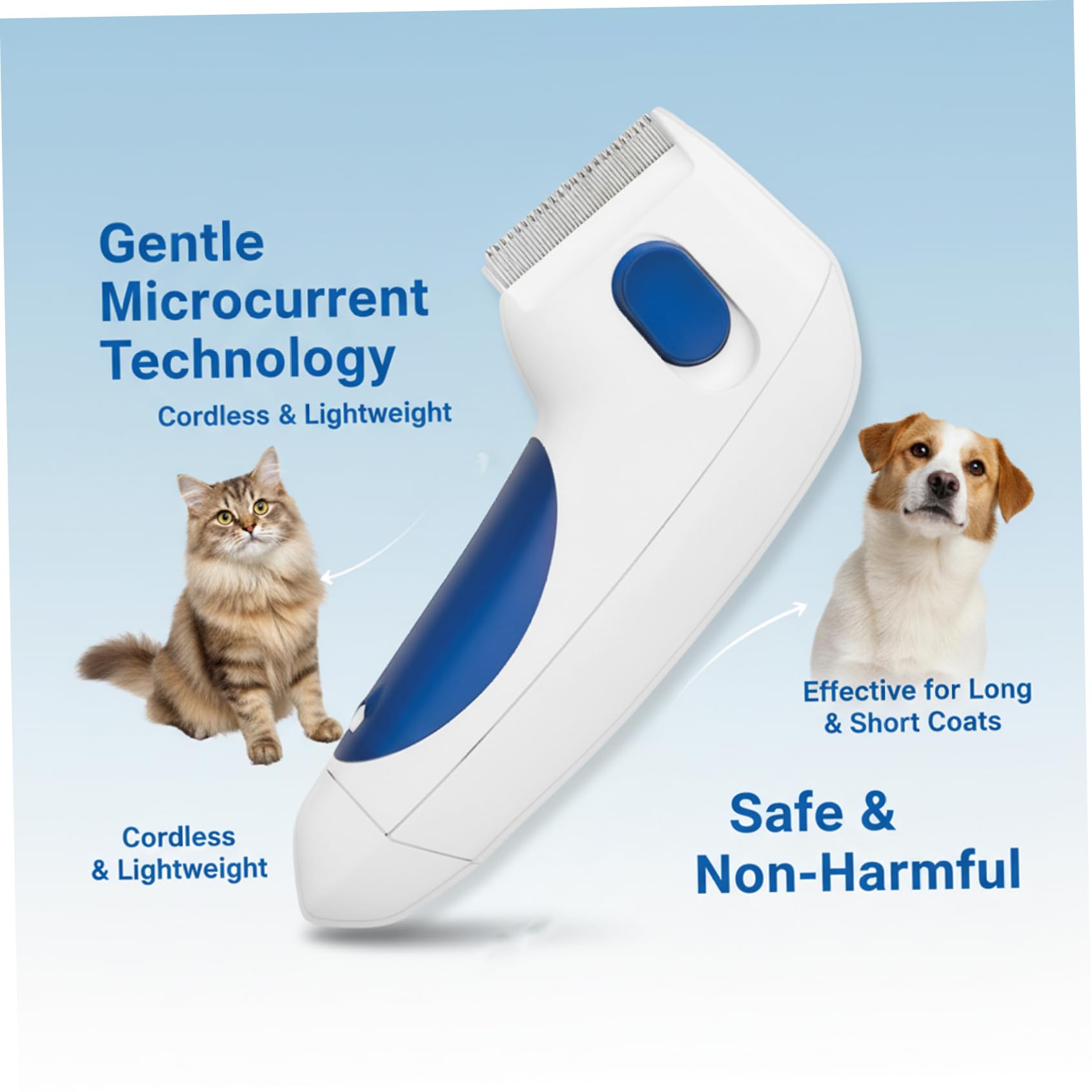 Peigne électrique anti-puces pour chats et chiens, brosse anti-puces chargée en douceur, nettoyant efficace pour poux pour animaux à poils longs et courts, sans danger