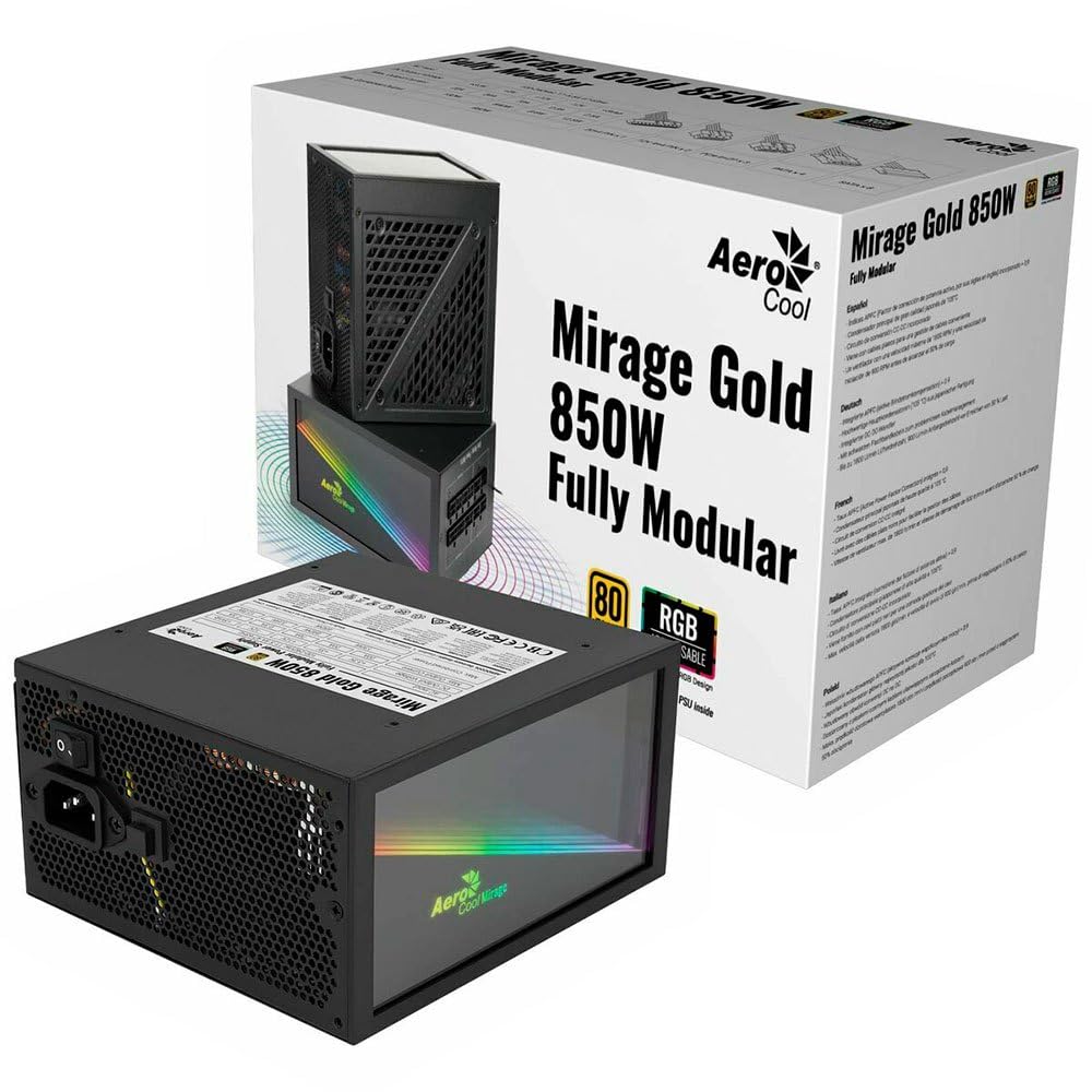 Aerocool MIRAGEGOLD850M Alimentatore PC Modulare RGB 80 Plus Gold, Condensatori Giapponesi