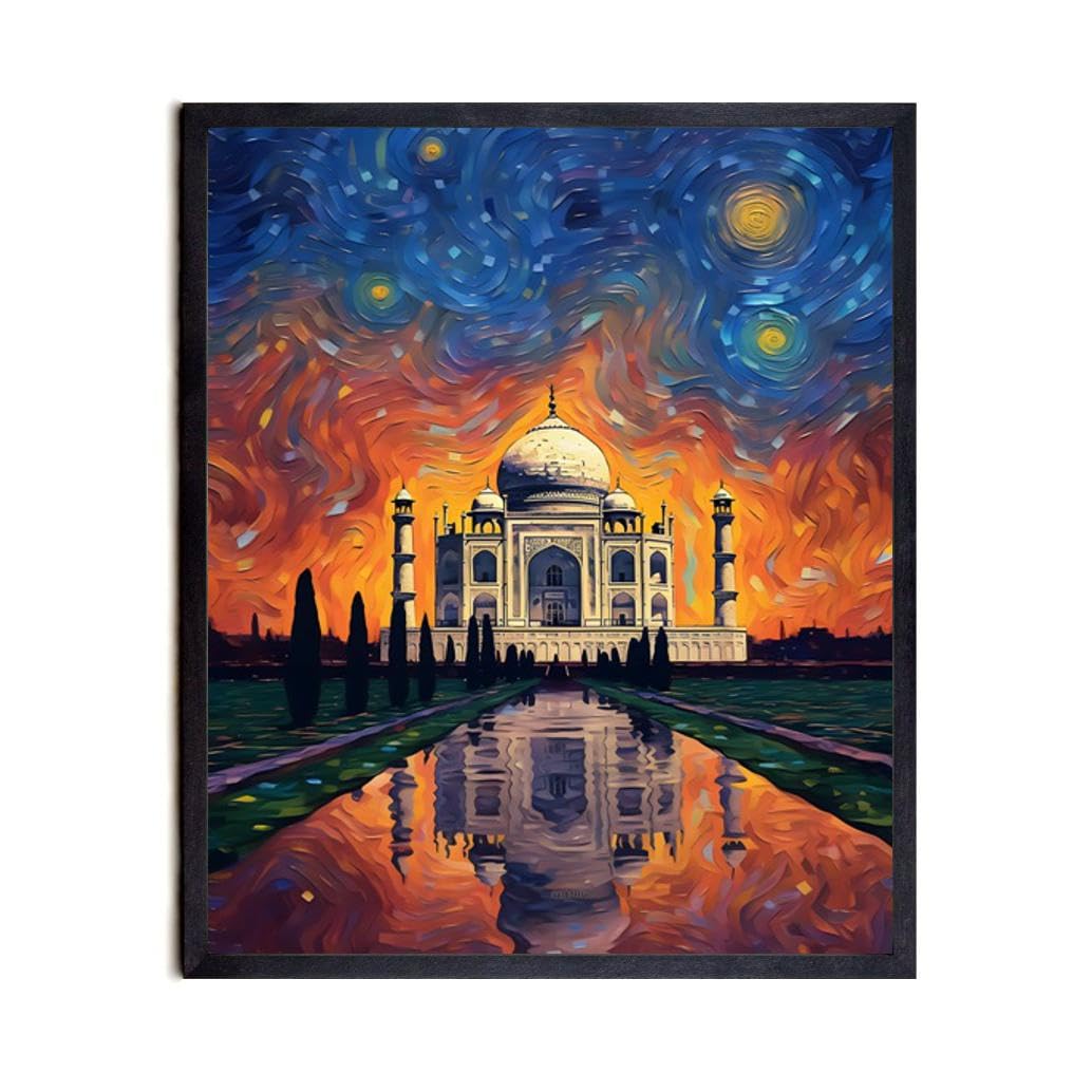 Bestbuddy Pet 8X10 Unframed Starry Night Van Gogh Inspired Taj Mahal India Historic Site Landmark World Wonder Asia Travel Tour Oil Painting Art Print Poster Wall Decor AP160