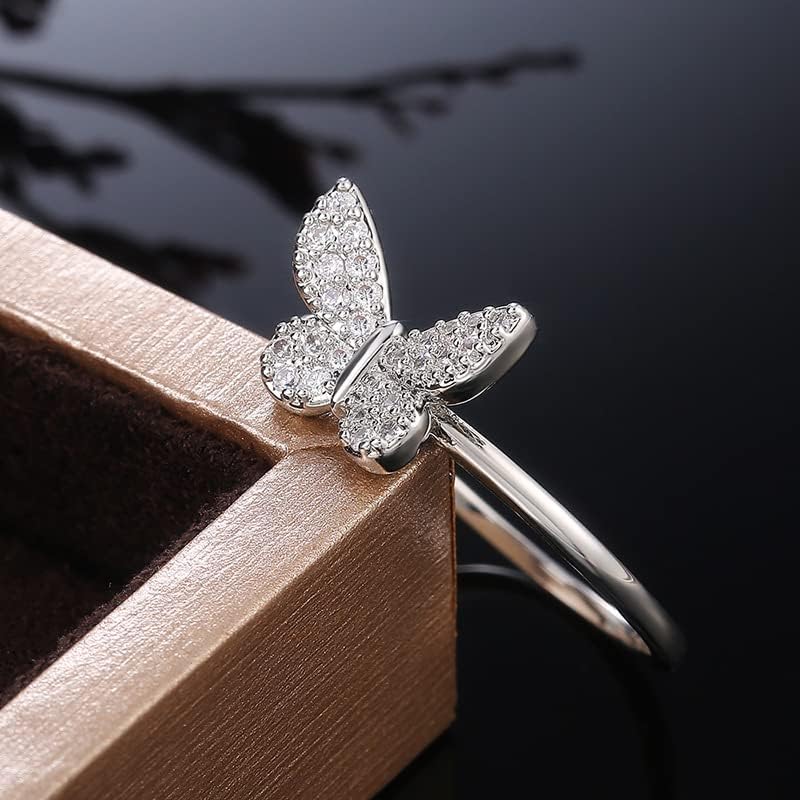 925 Silver Plated Dainty Butterfly CZ Ring for Women Fashion Jewelry Fashion Shiny Cubic Zirconia Promise Rings Classic Eternity Engagement Wedding Band Ring for Women's #9 - Image 6