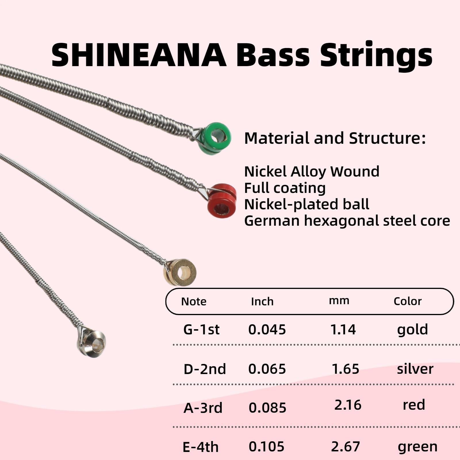 4-String Electric Bass Strings - Nickel Alloy Wound with German Hex Steel Core, Silver - Image 4