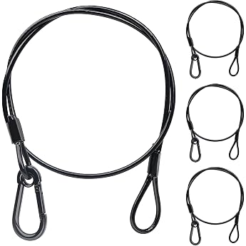 Stage Light Safety Cable 4 mm x 85 cm Safety Chains Picture Hanging Wire Rope Stainless Steel Safety Chain with Buckle and Loop Suspension Cord Sku 0.85 m / 2.8 ft Black